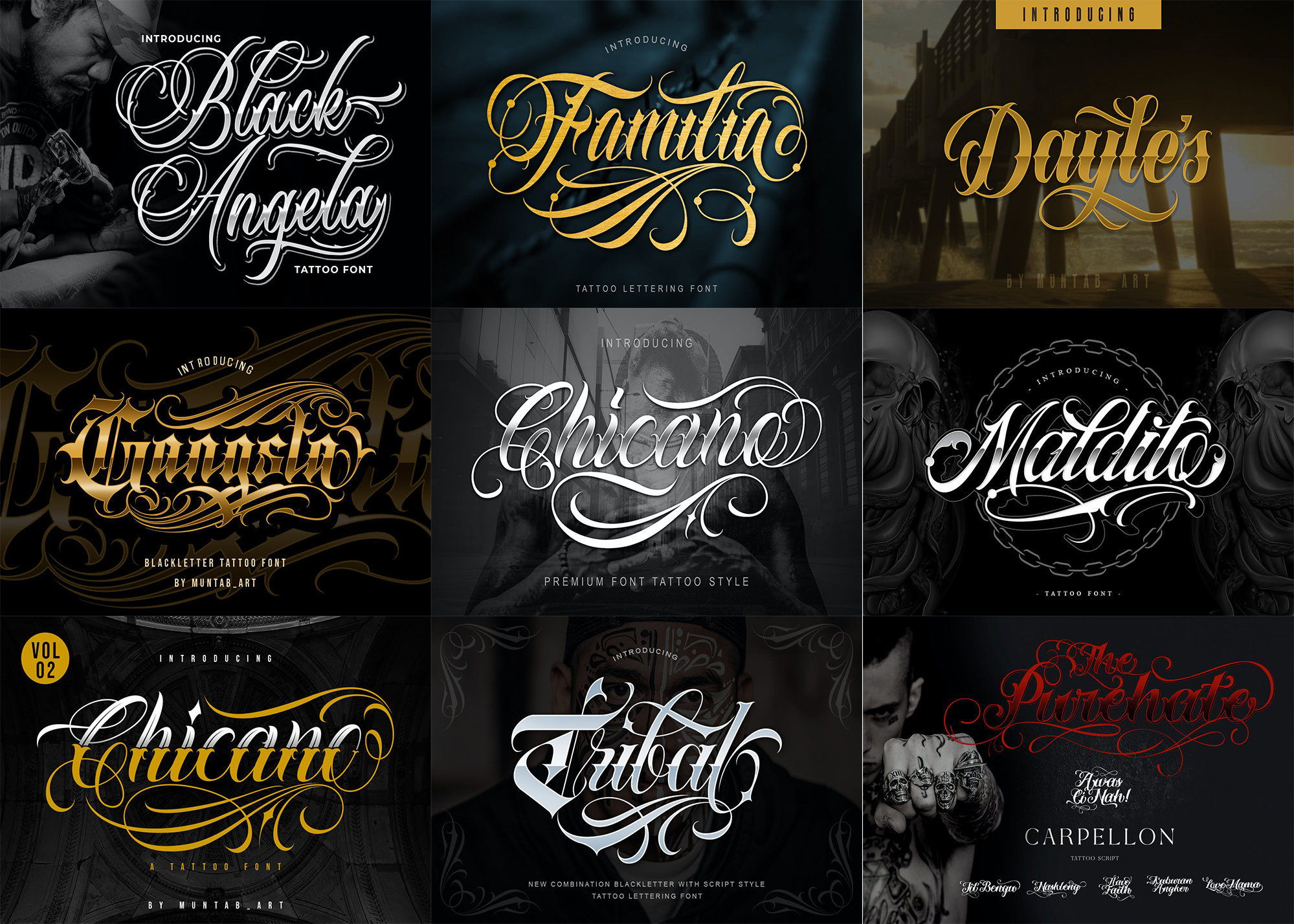 10 Premium Tattoo Fonts Bundle 5 T Shirt Print Logo Font Etsy