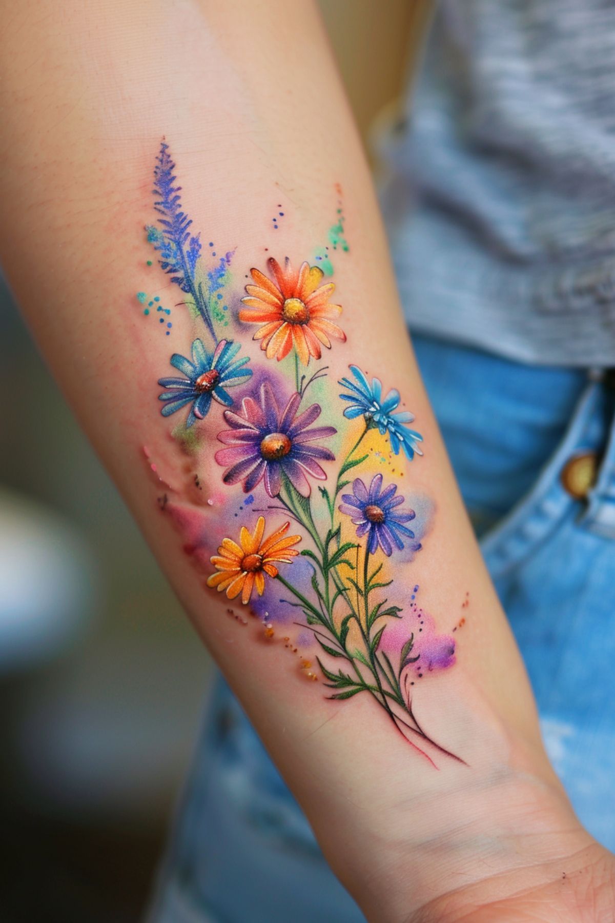 21 Feminine Floral Color Tattoos That Look Beautiful Bright Tattoos