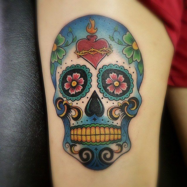 27 Colorful Sugar Skull Tattoo Designs And Meanings Tattooswin