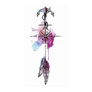 Amazon Com 1 X Colourful Anchor Tattoo Compass Feather Body Temporary Tattoo Xqb003 1 Beauty Personal Care
