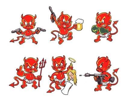 Amusing Little Cartoon Devil In Different Poses Tattoo Designs Amusing Little Cartoon Devil In Different Poses Tattoo Designs