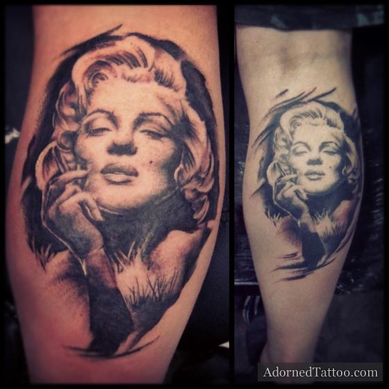 Black And Grey Marilyn Monroe Portrait Tattoo On The Black And Grey Marilyn Monroe Portrait Tattoo On The