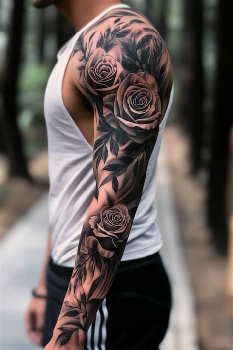 Bold Black Rose Sleeve Tattoo For Men Full Sleeve Tattoo Arm Men