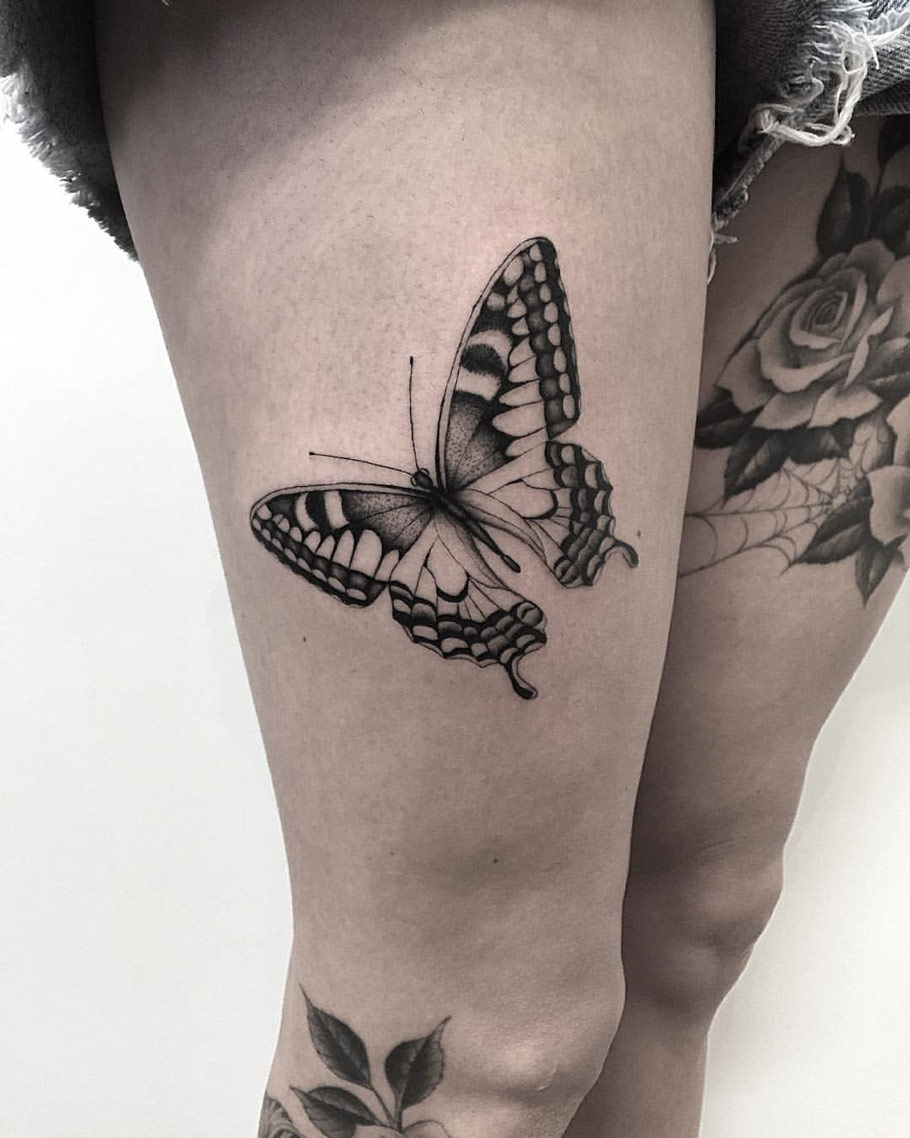 Butterfly Thigh Tattoo