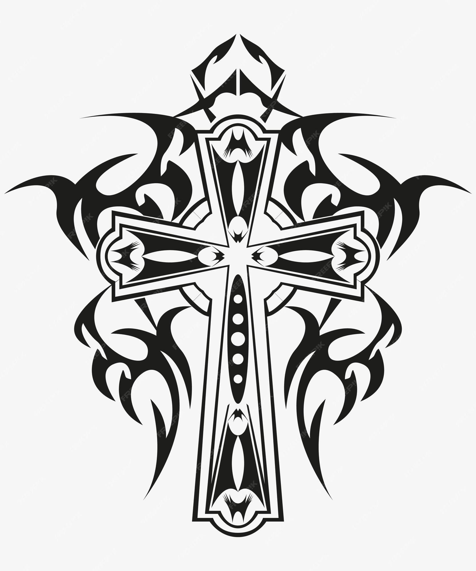 Carved Panel Tribal Cross Tattoo Design