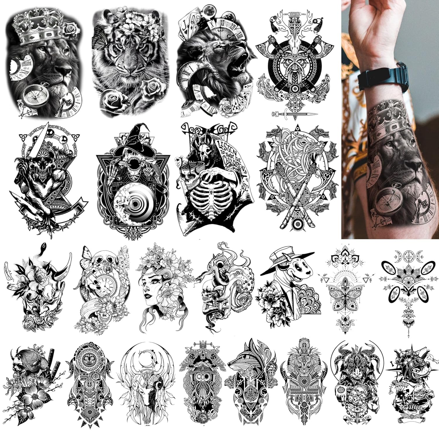 Compass Girl Anchor Tattoo Piercing Kawabuge 25 Paquetes De Tatuajes Falsos Temporales Tatuajes Falsos De Henna Para Hombres Cuerpo Brazo Pecho Hombro Tatuajes Temporales Realistas Para Mujeres Negro Aterrador Belleza Y Cuidado