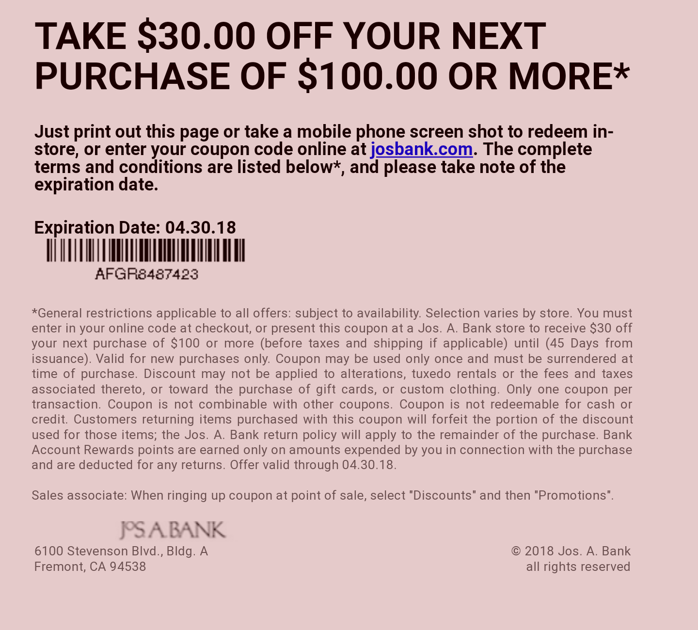 Coupon 30 Off 100 Jos A Bank R Frugalmalefashion