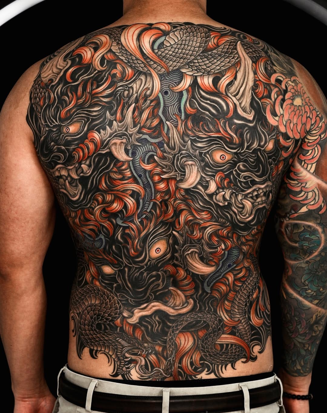 Dragon Full Back Japanese Black And Grey Tattoo