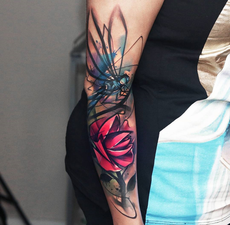 Dragonfly And Flower Tattoo Designs