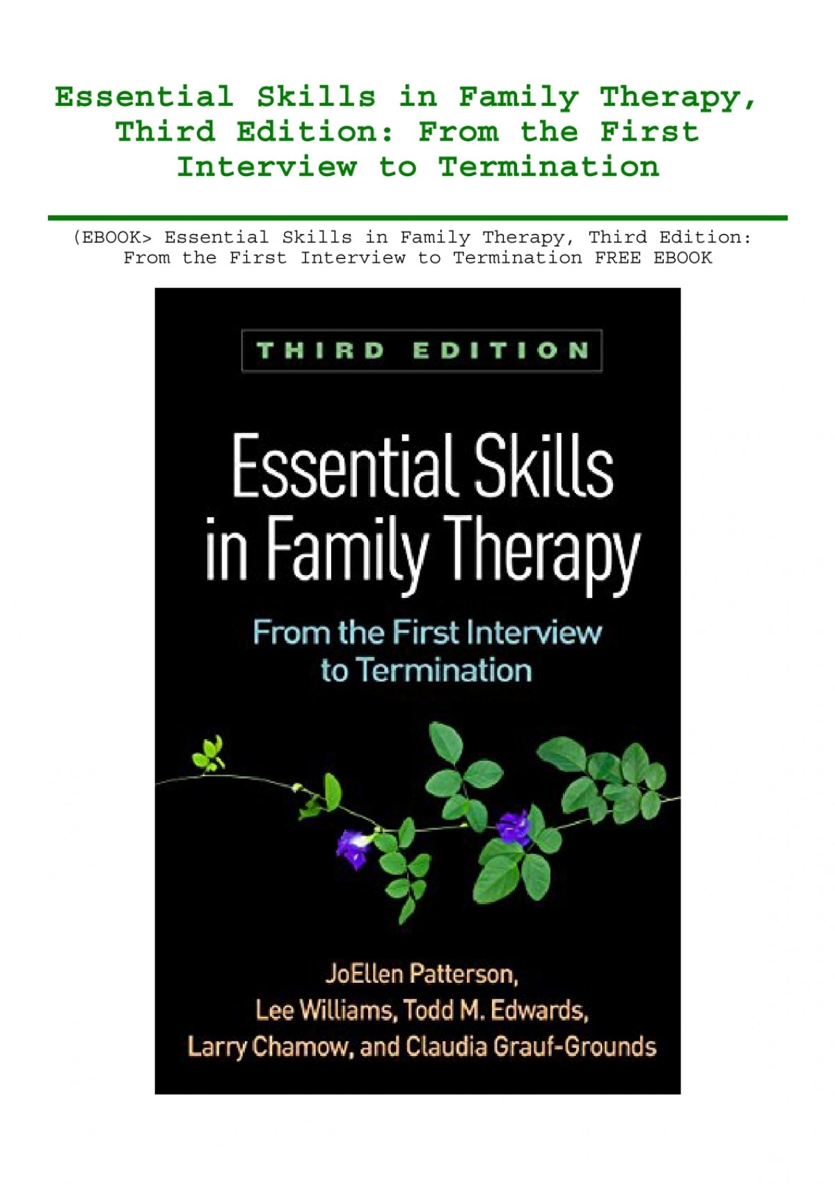 Essential Skills In Family Therapy Third Edition From The First Interview To Termination
