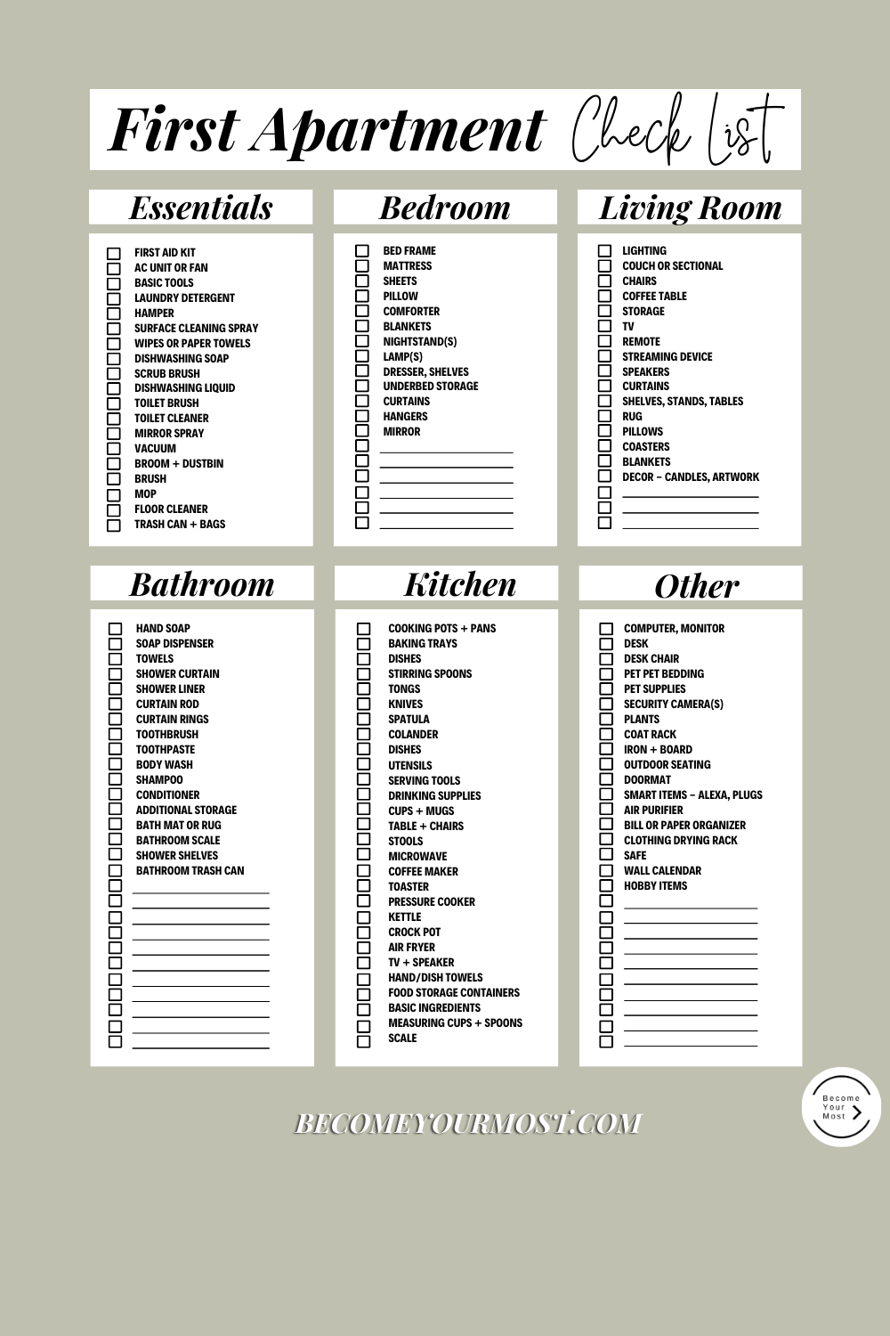 First Apartment Checklist Free Printable Download Urban Mamaz Shop