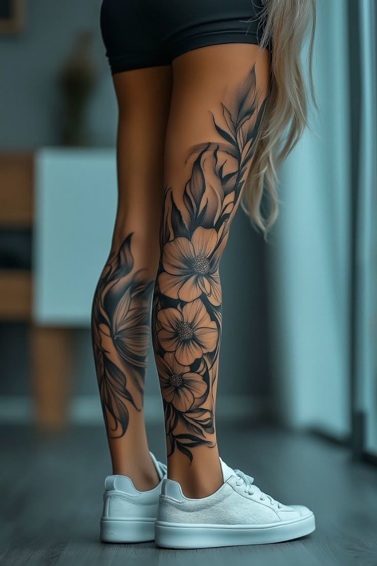 Floral Leg Sleeve Tattoo Bold Amp Beautiful Design Leg Tattoo Floral Leg Sleeve Tattoo Bold Amp Beautiful Design Leg Tattoo