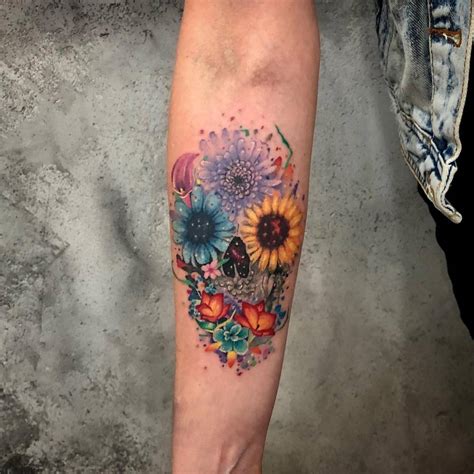 Flower Skull Tattoo Forearm