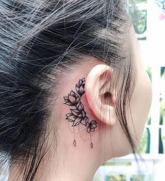 Flower Tattoo Behind Ear Tattoo Style Trends