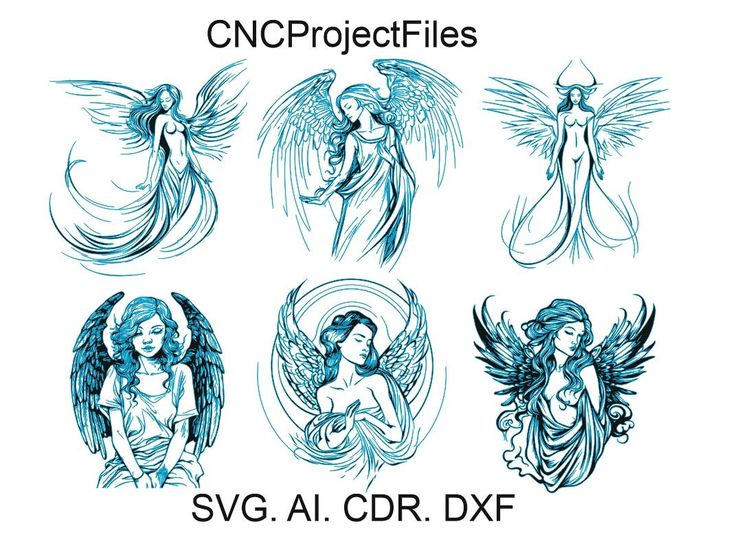 Girl Angel Set Angel Tattoo Modern Angel Svg Dxf For Laser Engraving Girl Angel Set Angel Tattoo Modern Angel Svg Dxf For Laser Engraving