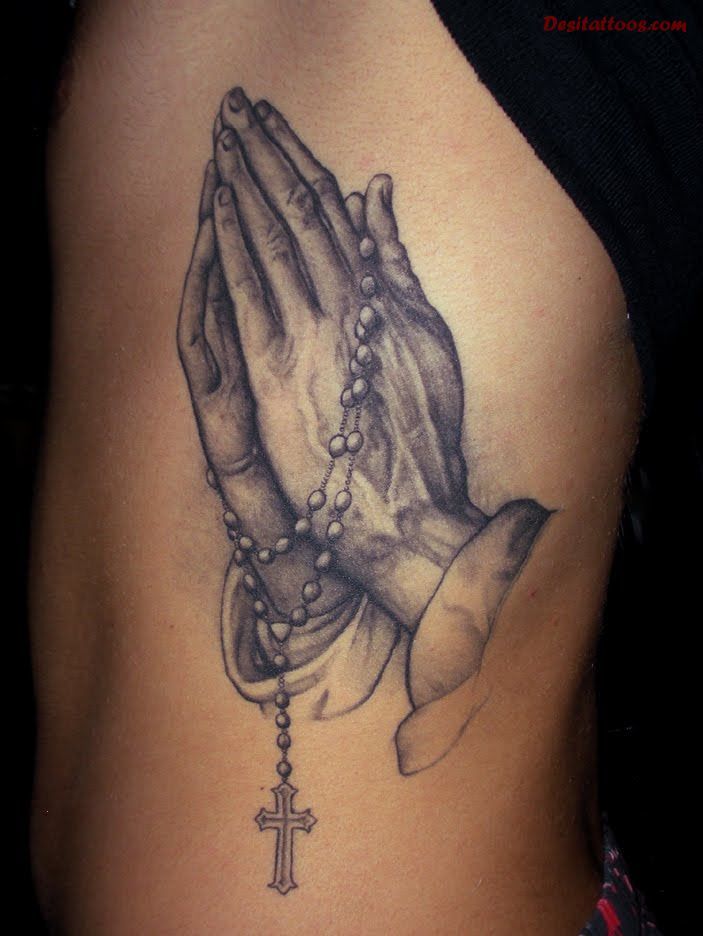 Hands And Rosary Tattoo