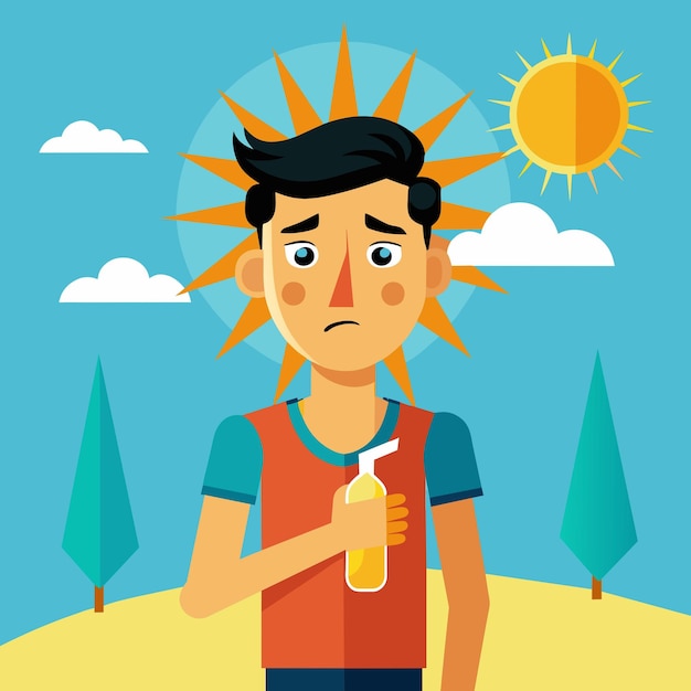 Handsome Young Man Suffering From Heat Wave Stoke In Very Hot Weather