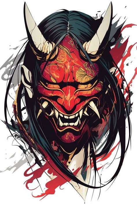 Hannya Mask Tattoo Design Colored