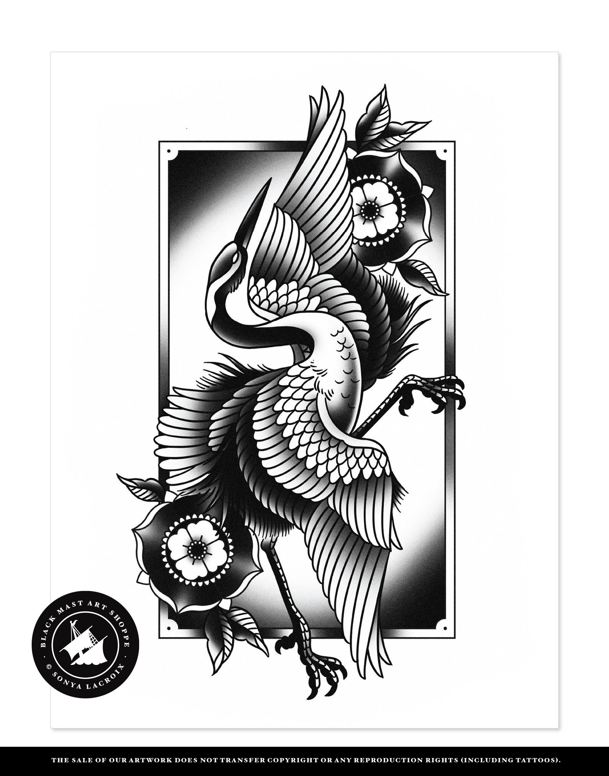 Japanese Crane Tattoo Design