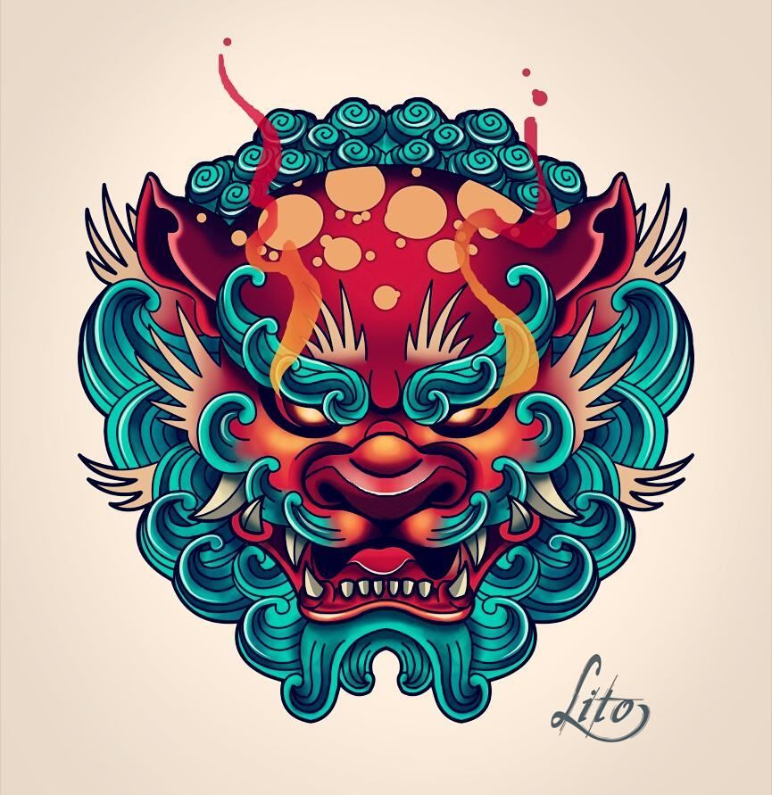 Japanese Foo Dog Tattoo Design