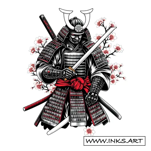 Japanese Ronin Tattoo Detailed Samurai Tattoo With Cherry Blossoms On