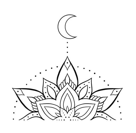 Little Half Mandala And Crescent Moon Tattoo Stencil Small Mandala