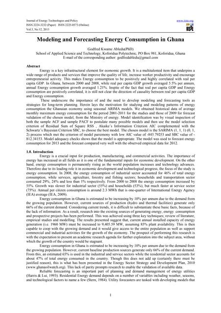 Modeling And Forecasting Energy Consumption In Ghana Pdf