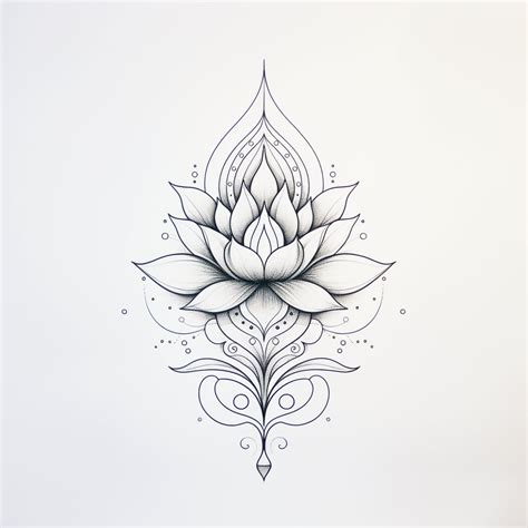 Ornamental Fine Line Boho Lotus Tattoo Design July Birth Flower