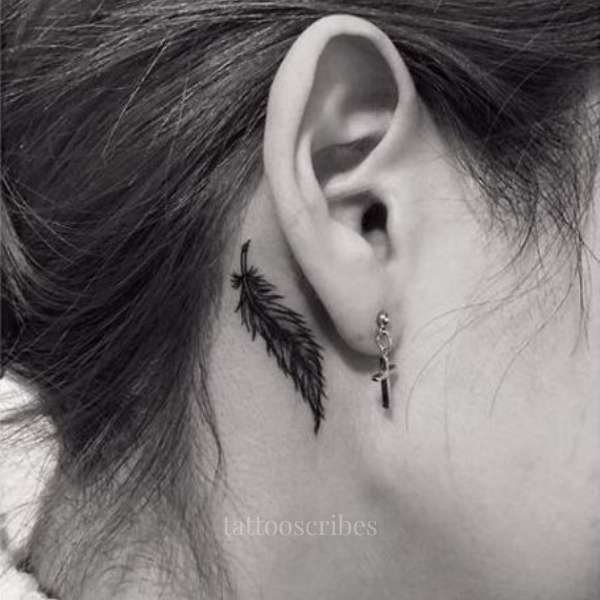 Peacock Feather Tattoos Behind Ear