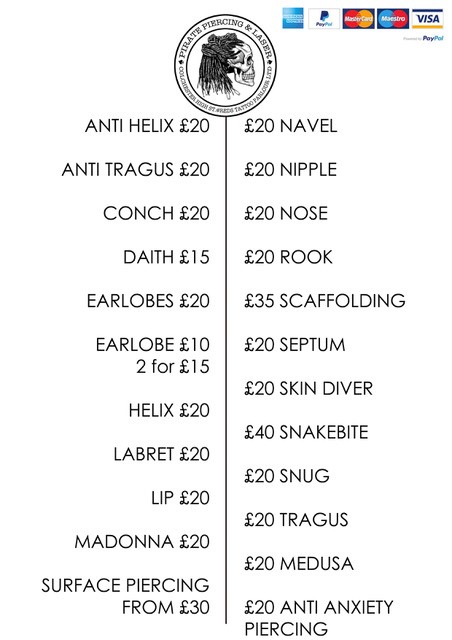 Piercing Prices Reds Tattoo