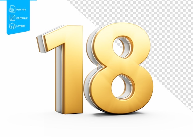 Premium Photo Golden Metallic Number 18 Eighteen White Background 3D