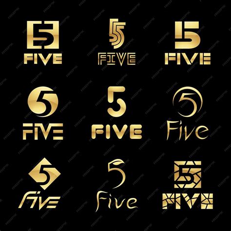 Premium Vector Golden Glossy Number 5 Icons On A Black Background