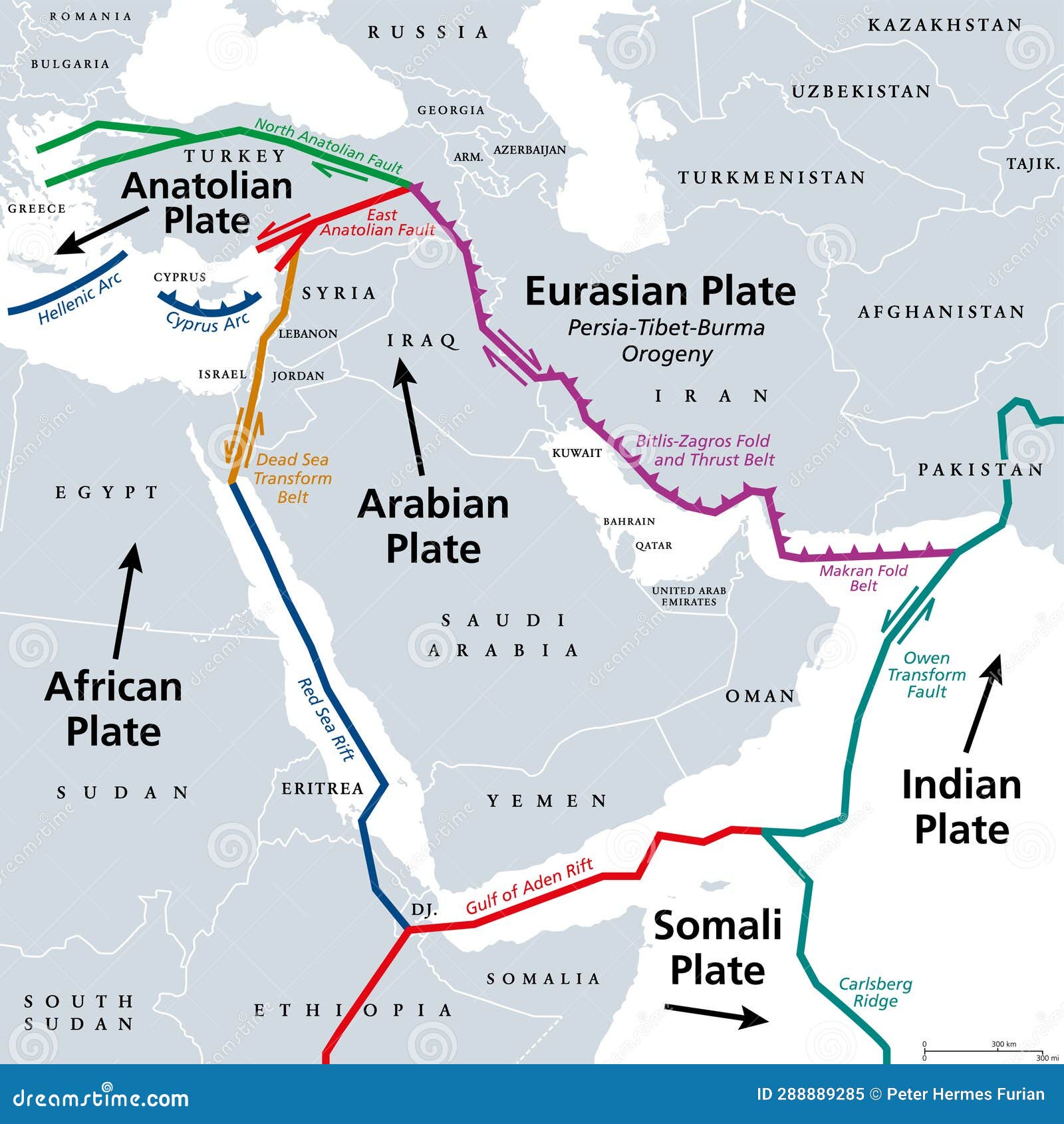 Present Time Tectonic Map Of The Arabian Plate Dark Grey And Its Download Scientific Diagram