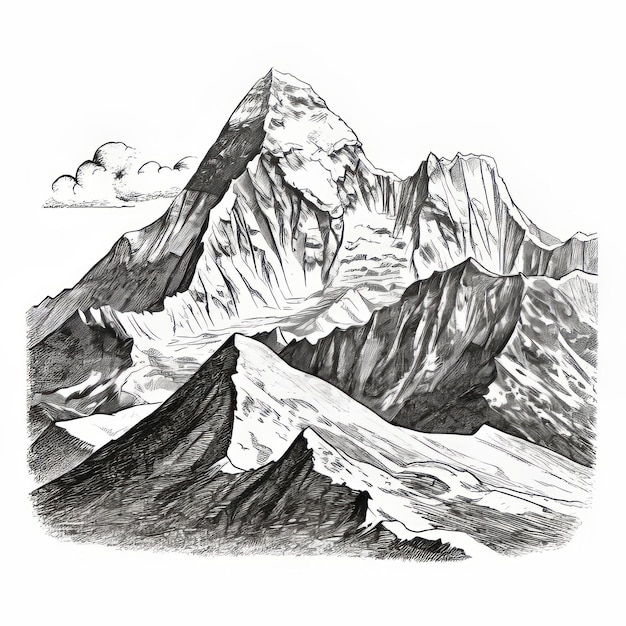Realistic Black And White Mountain Drawing With Detailed Engraving Stock Illustration Illustration Of Himalayan Engraving 301098583