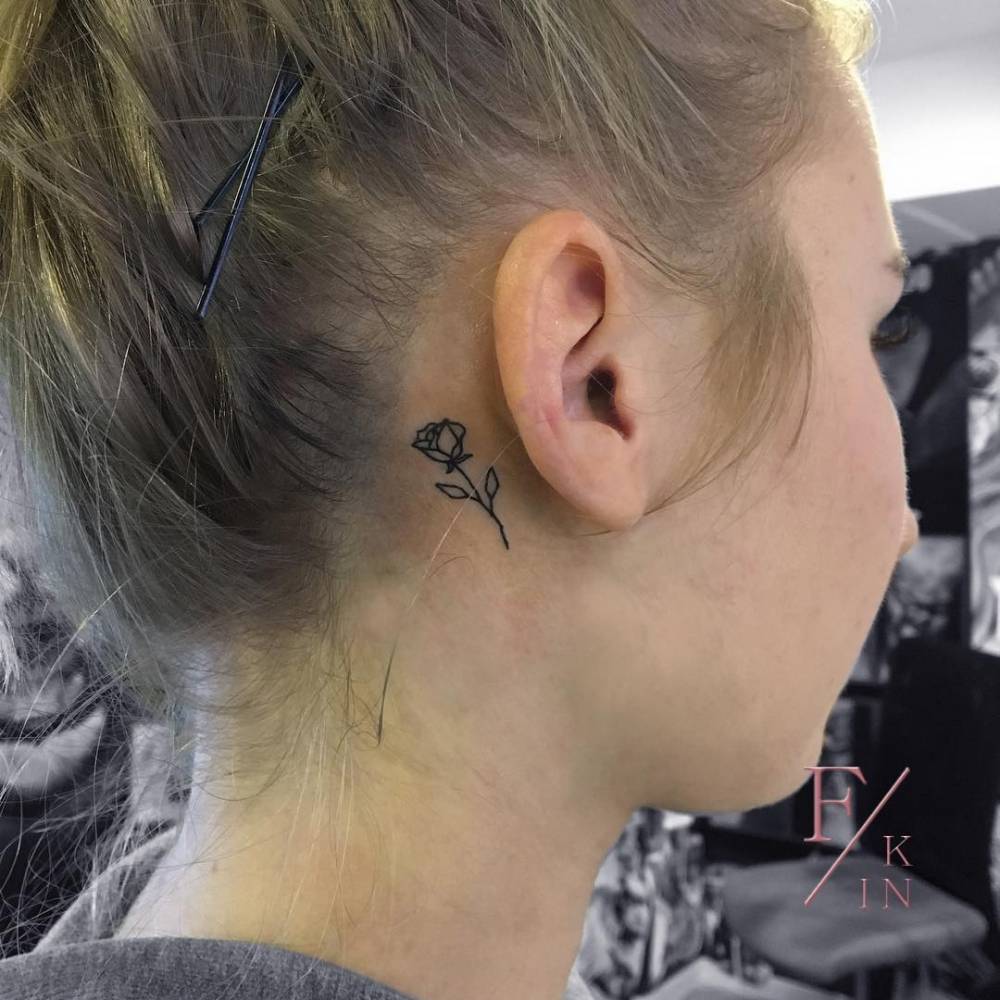 Rose Tattoo Behind The Left Ear