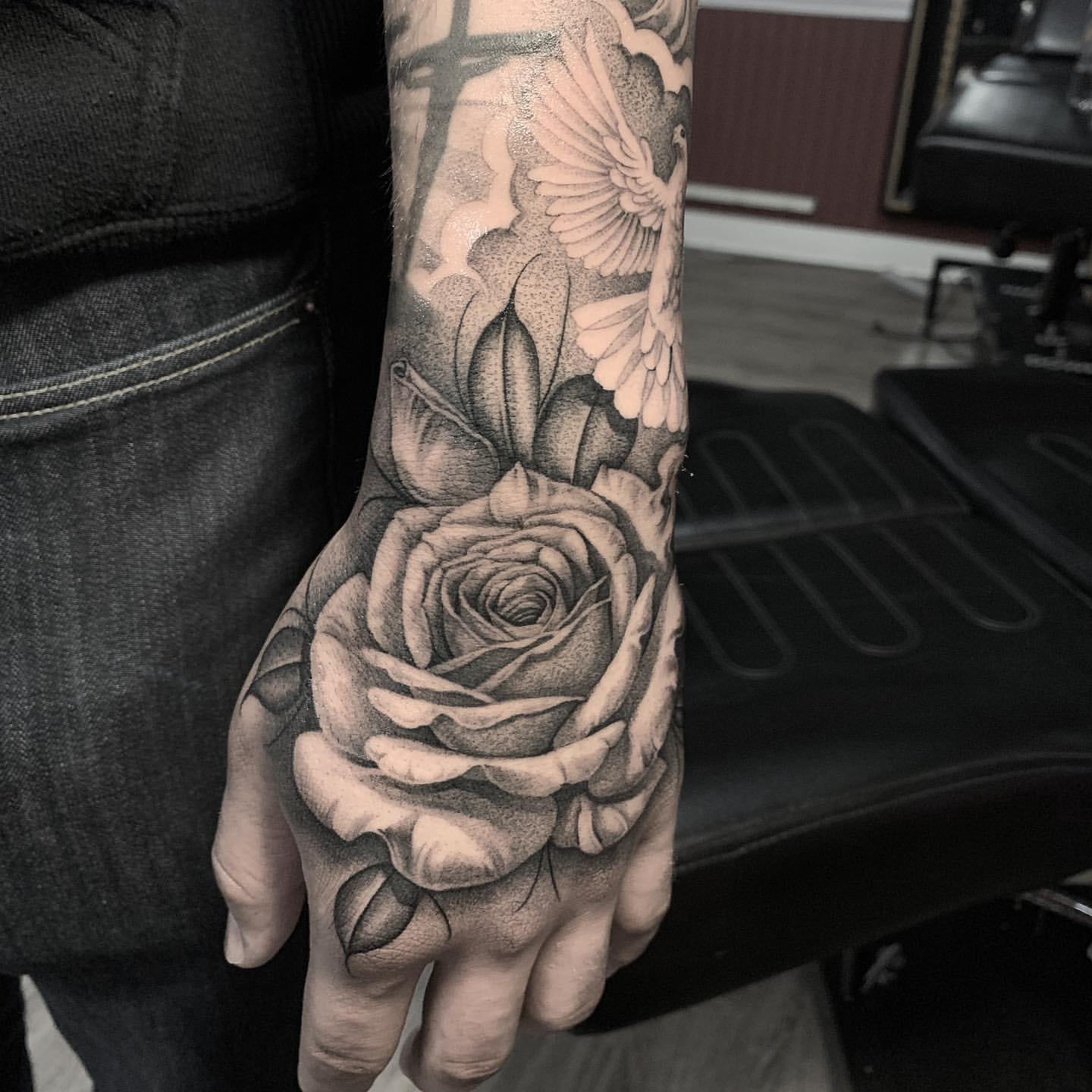 Rose Tattoos On Hand For Men