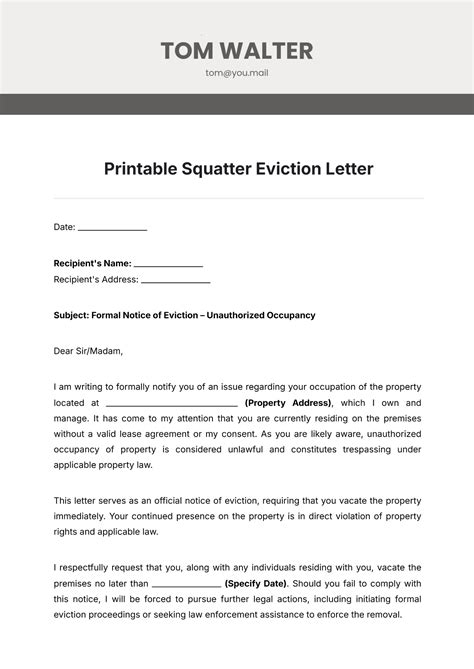 Sample Printable Letter Of Eviction Forms Template 2023
