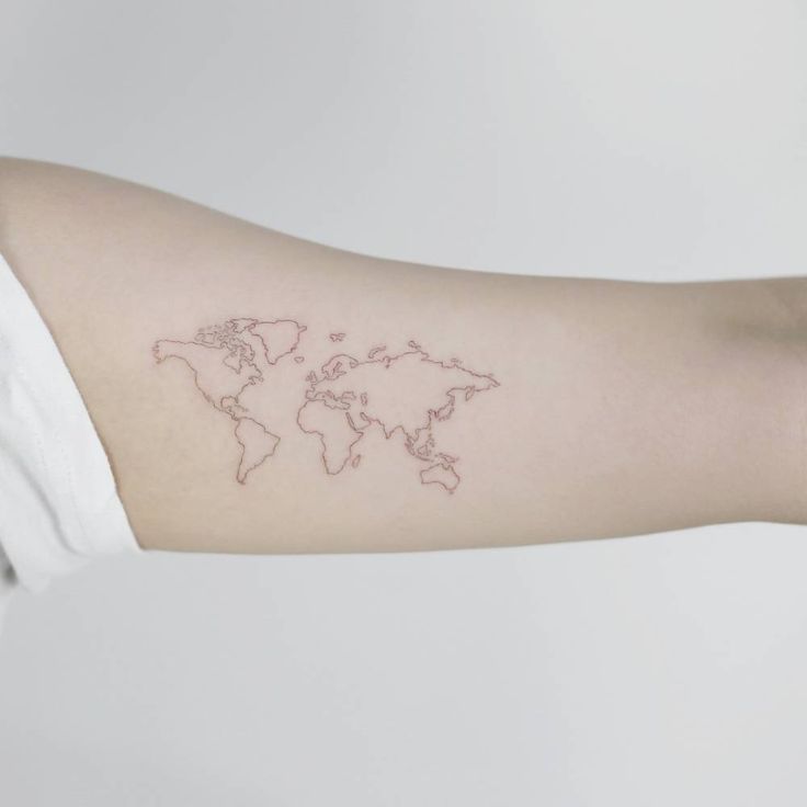 Single Needle World Map Tattoo On The Left Inner