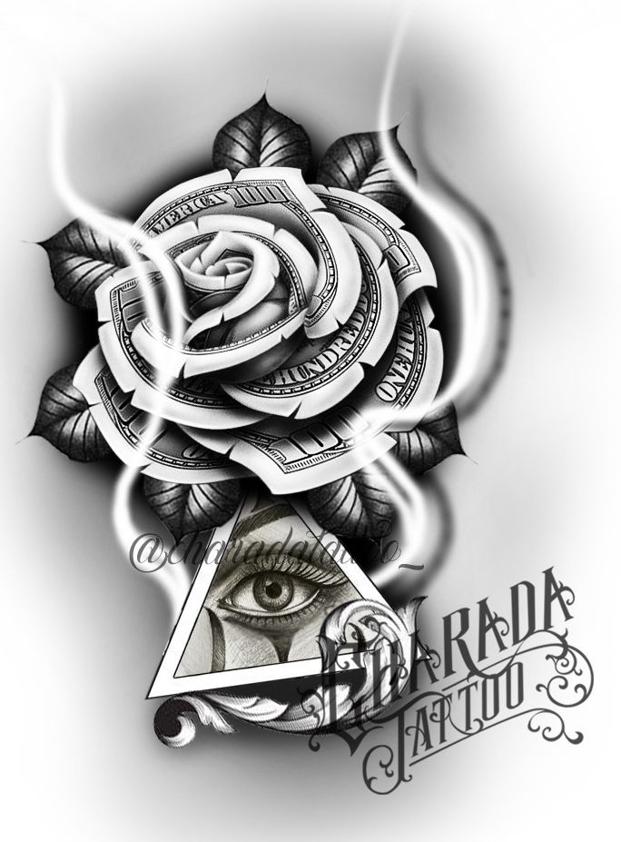Skull Sleeve Tattoo With Money Rose And Rose Drawing