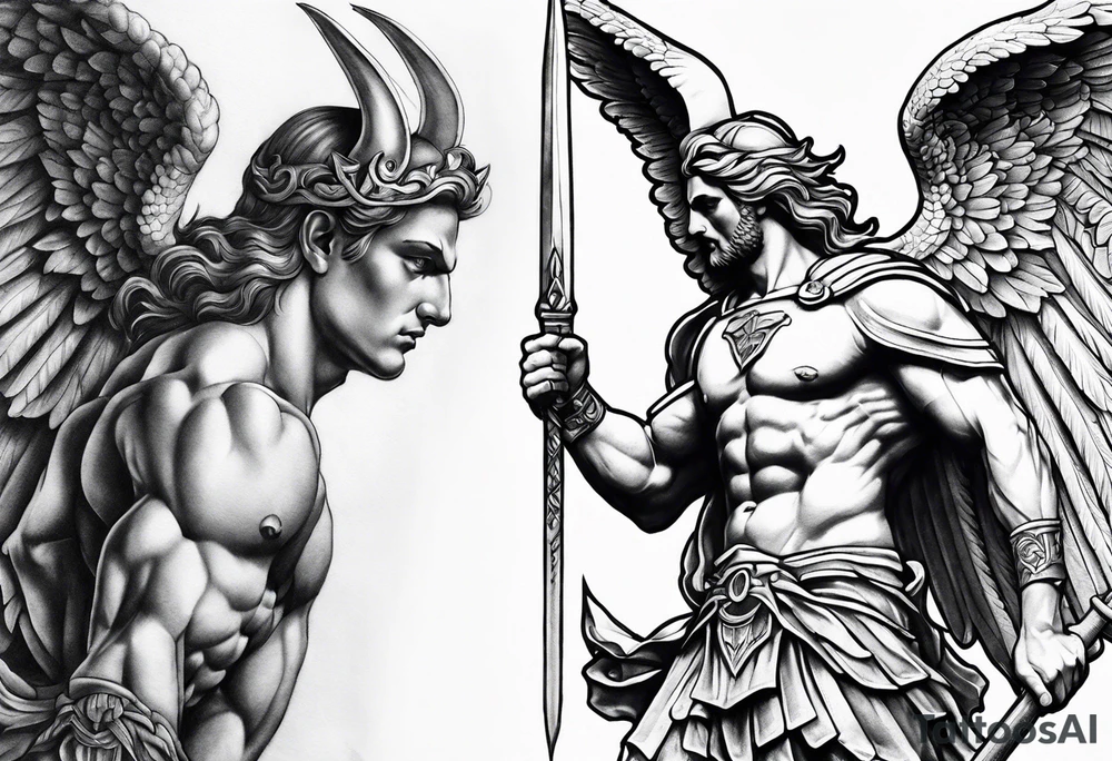 St Michael Vs Lucifer Tattoo Tattoos Battle Fallen Blackandwhite