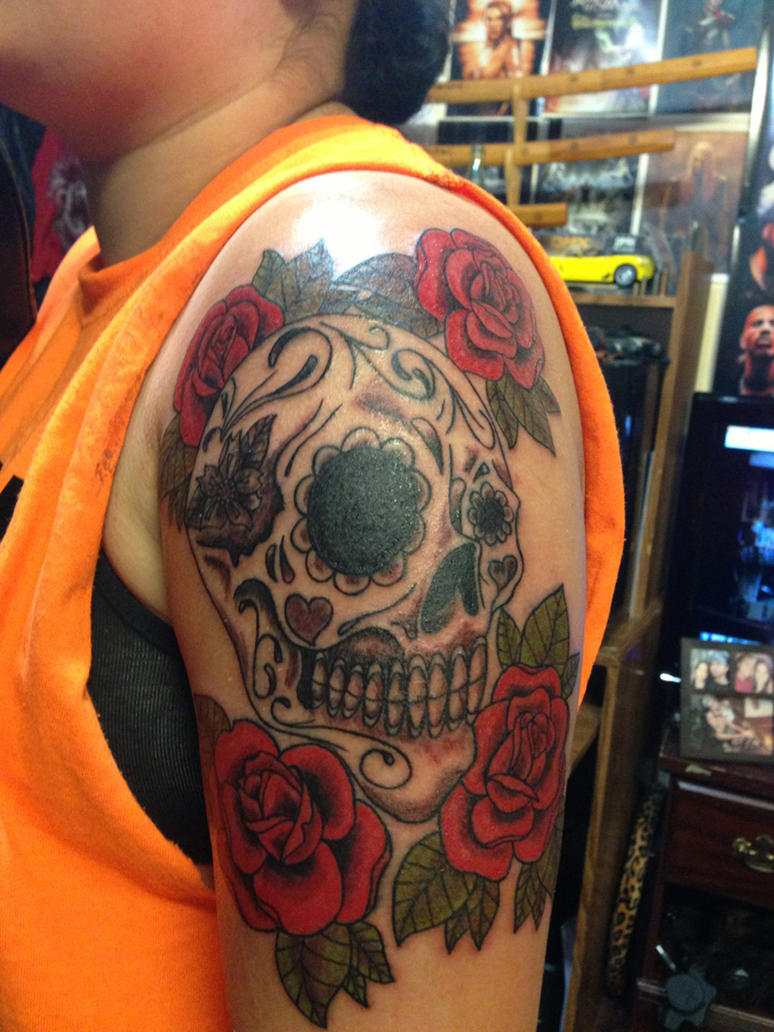 Sugar Skull And Roses Tattoo For Men