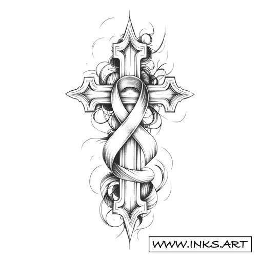 Tattoo Design Cross With Ribbon Tattoo Design Cross With Ribbon