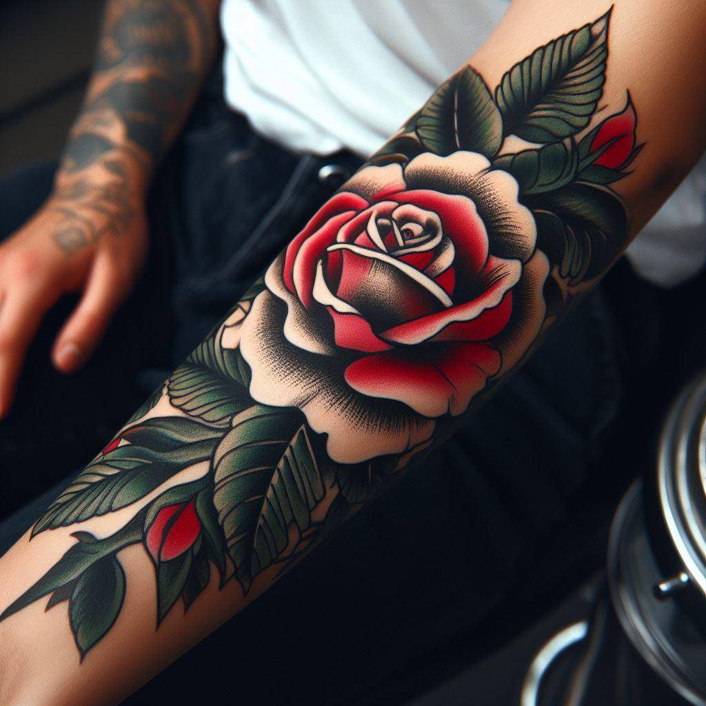 Traditional Rose Tattoo Design