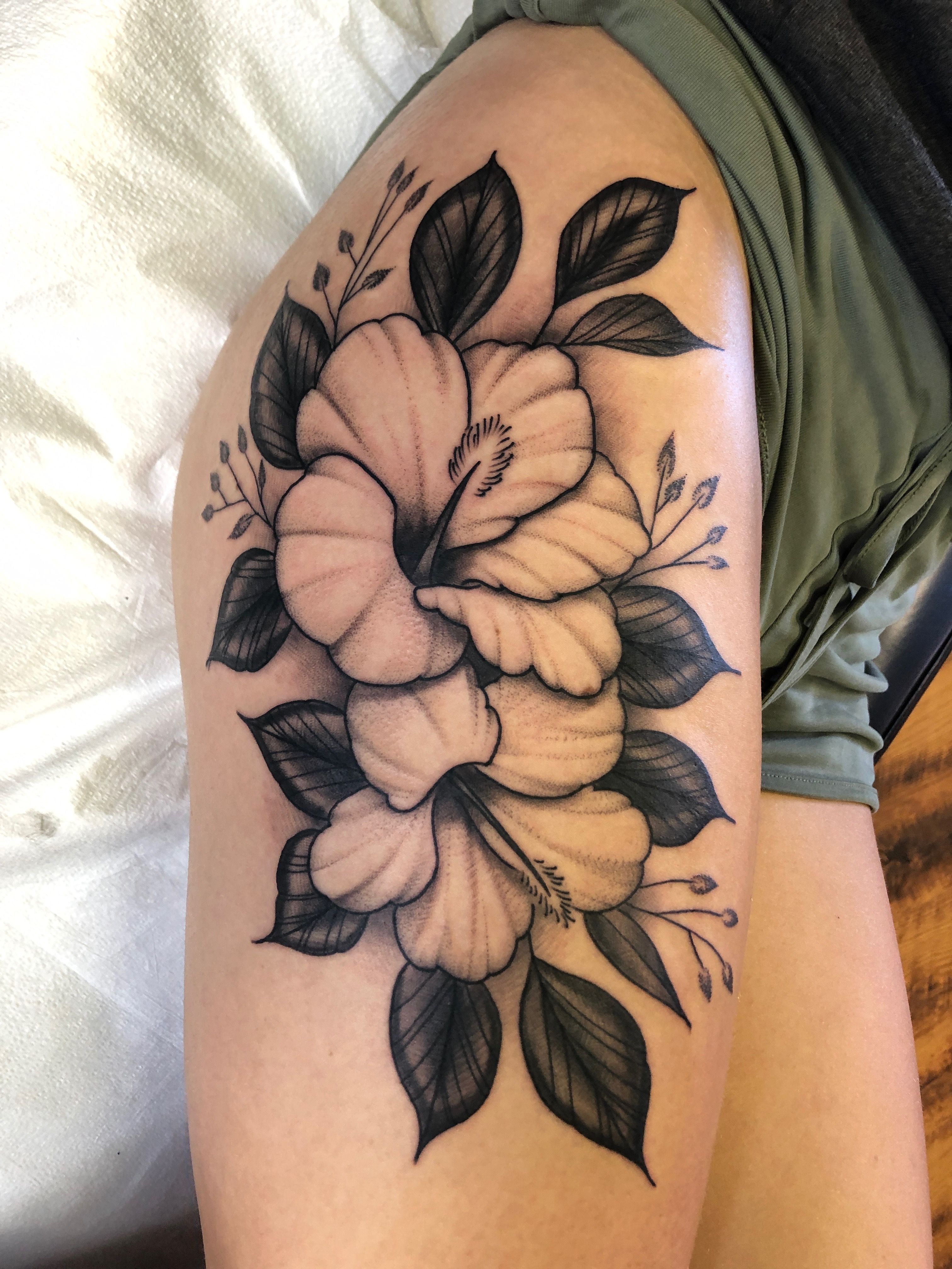 Vintage Flower Tattoo On Thigh