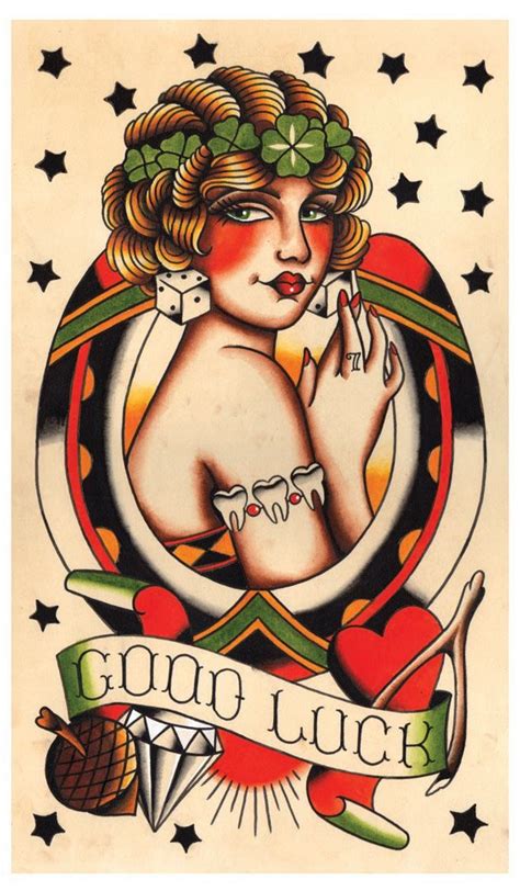 Vintage Lady Luck Good Luck Tattoo Flash Print Traditional Tattoo Vintage Lady Luck Good Luck Tattoo Flash Print Traditional Tattoo