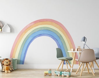 Watercolor Rainbow Wall Sticker Pink Peel And Stick Etsy