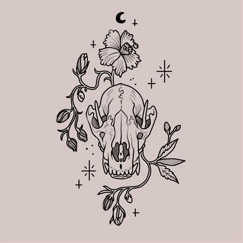 Wolf Skull Flowers Ancient Indigo Tattoos By Amanda Appiarius